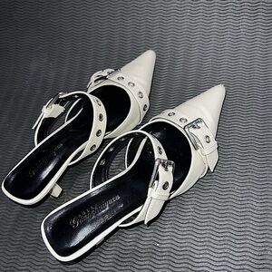 Chic Pointy Toe Buckle Strap Mules with comfortable kitten heels